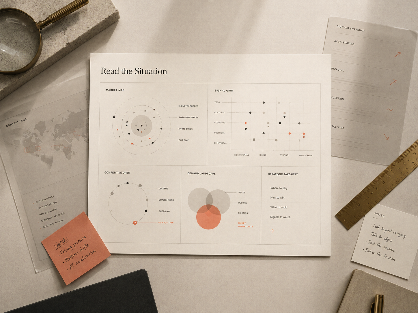 Strategic analysis workspace mapping market signals, competitive context, and opportunity.