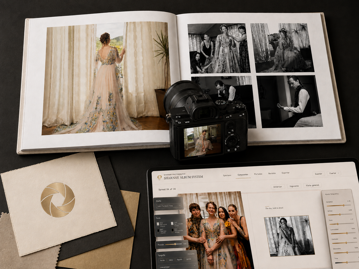 Sharnay Photography album, visual system, and Wedding Album Studio.